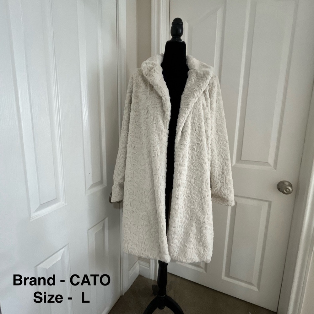 Cato Cream Faux Fur Open-Front Coat